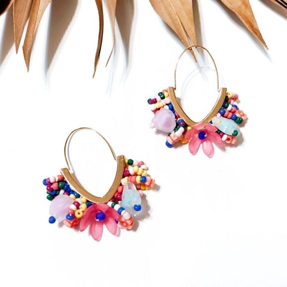 Floral hoop earrings S459 - Picture 1 of 2